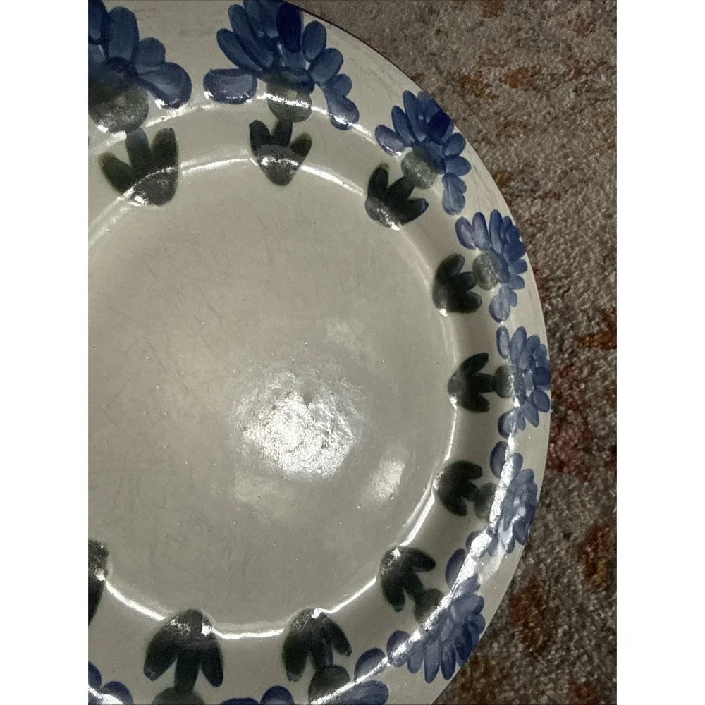 Louisville Stoneware USA Bachelor button 11 inch dinner plate, Slate Blue/Forest